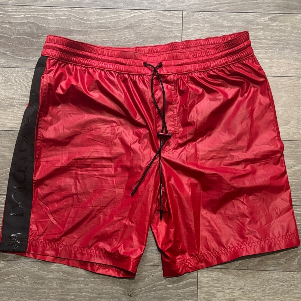 DOLCE & GABBANA Red Men's Swim Trunks with Black Side Panel